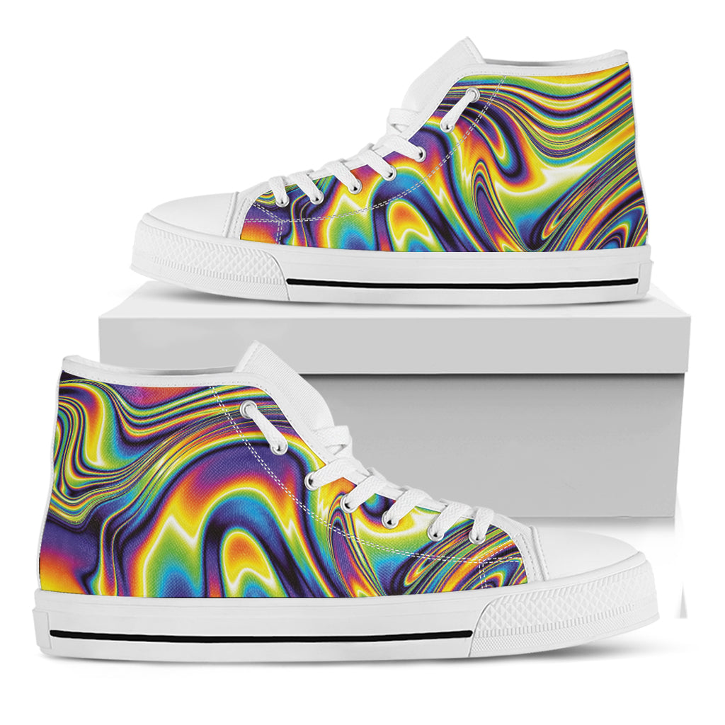 Psychedelic Gradient Print White High Top Shoes