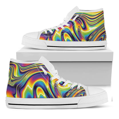 Psychedelic Gradient Print White High Top Shoes
