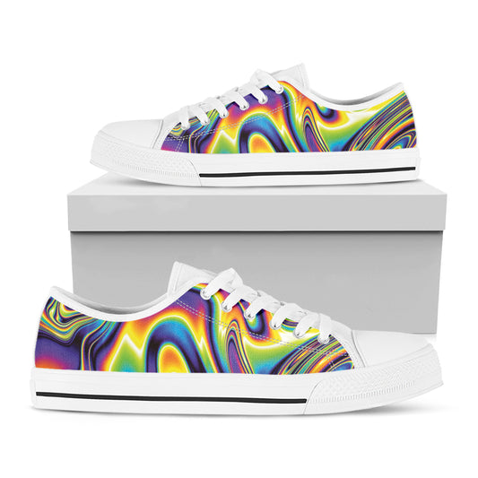 Psychedelic Gradient Print White Low Top Shoes