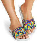 Psychedelic Gradient Print White Slide Sandals