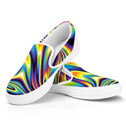 Psychedelic Gradient Print White Slip On Shoes