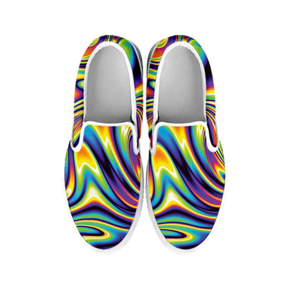 Psychedelic Gradient Print White Slip On Shoes