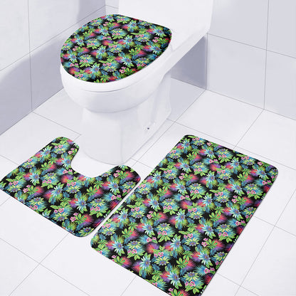 Psychedelic Hawaiian Flower Print 3 Piece Bath Mat Set