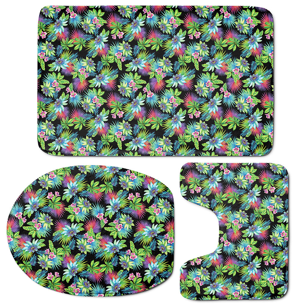 Psychedelic Hawaiian Flower Print 3 Piece Bath Mat Set