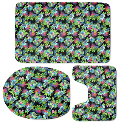 Psychedelic Hawaiian Flower Print 3 Piece Bath Mat Set
