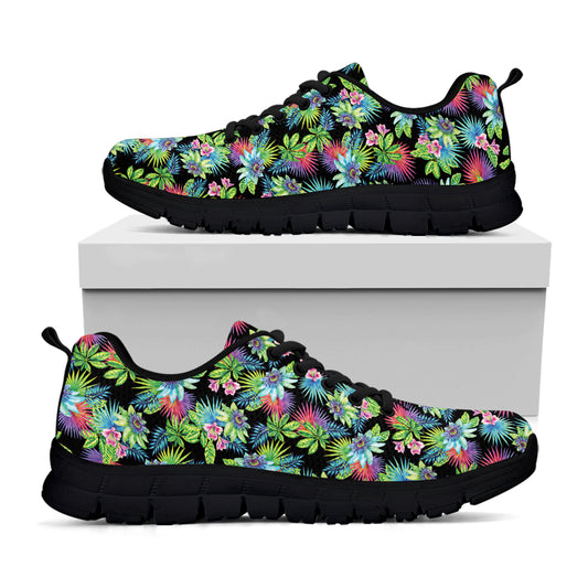 Psychedelic Hawaiian Flower Print Black Sneakers