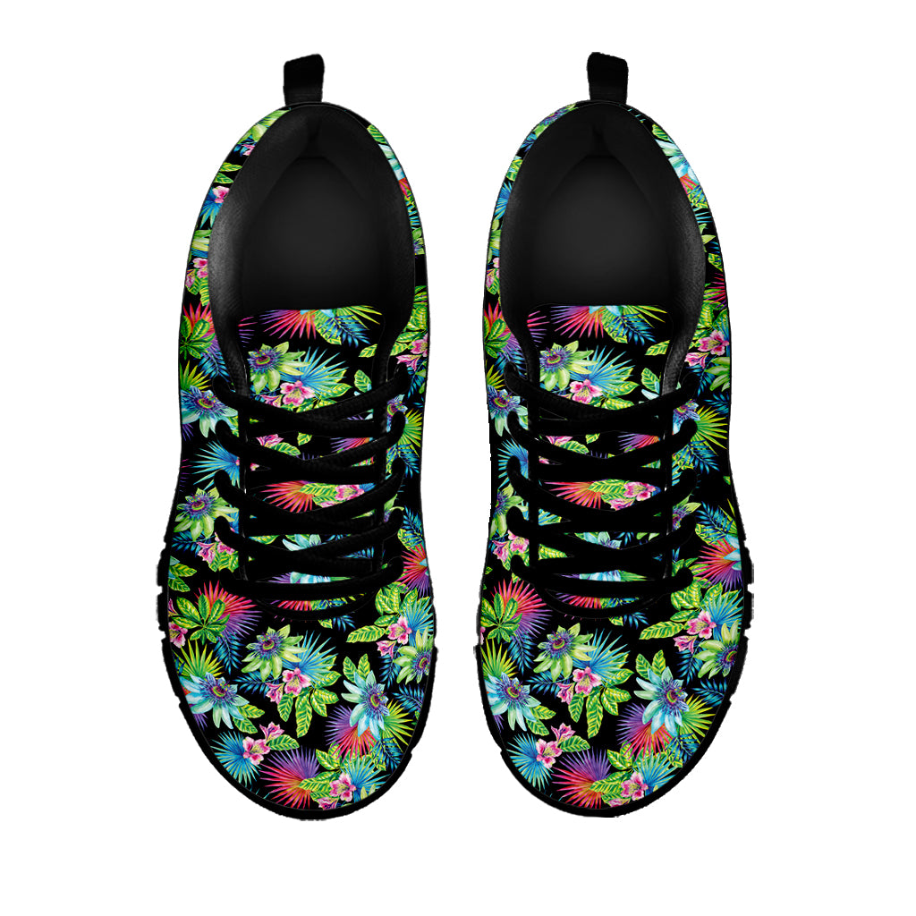 Psychedelic Hawaiian Flower Print Black Sneakers