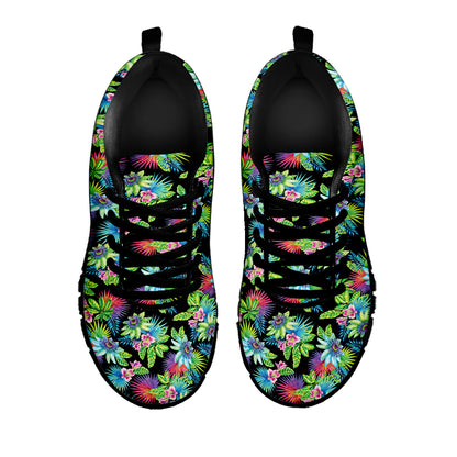 Psychedelic Hawaiian Flower Print Black Sneakers
