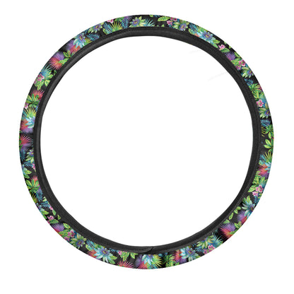 Psychedelic Hawaiian Flower Print Car Steering Wheel Cover