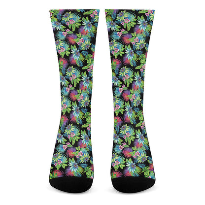 Psychedelic Hawaiian Flower Print Crew Socks