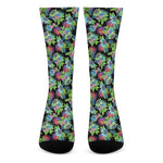 Psychedelic Hawaiian Flower Print Crew Socks
