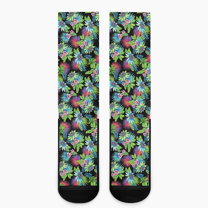 Psychedelic Hawaiian Flower Print Crew Socks
