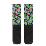 Psychedelic Hawaiian Flower Print Crew Socks