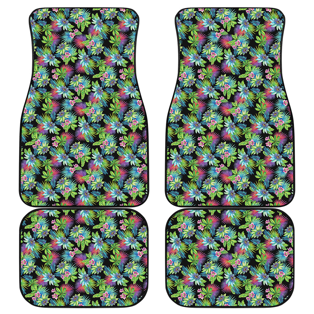 Psychedelic Hawaiian Flower Print Front and Back Car Floor Mats