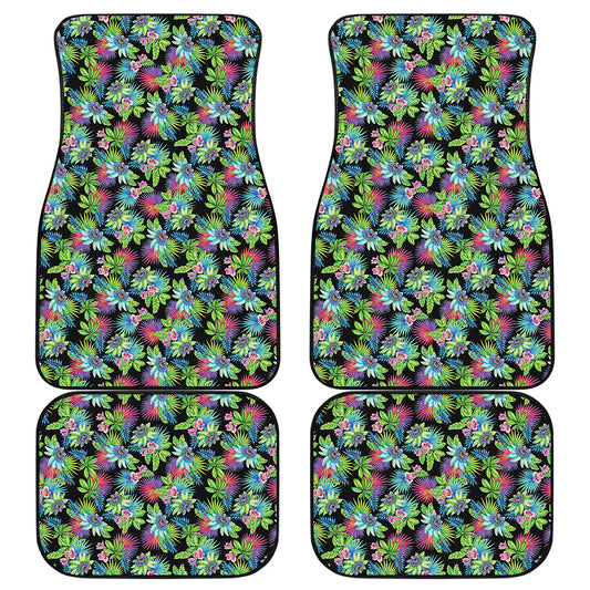 Psychedelic Hawaiian Flower Print Front and Back Car Floor Mats