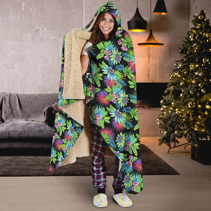 Psychedelic Hawaiian Flower Print Hooded Blanket