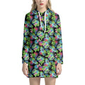 Psychedelic Hawaiian Flower Print Pullover Hoodie Dress