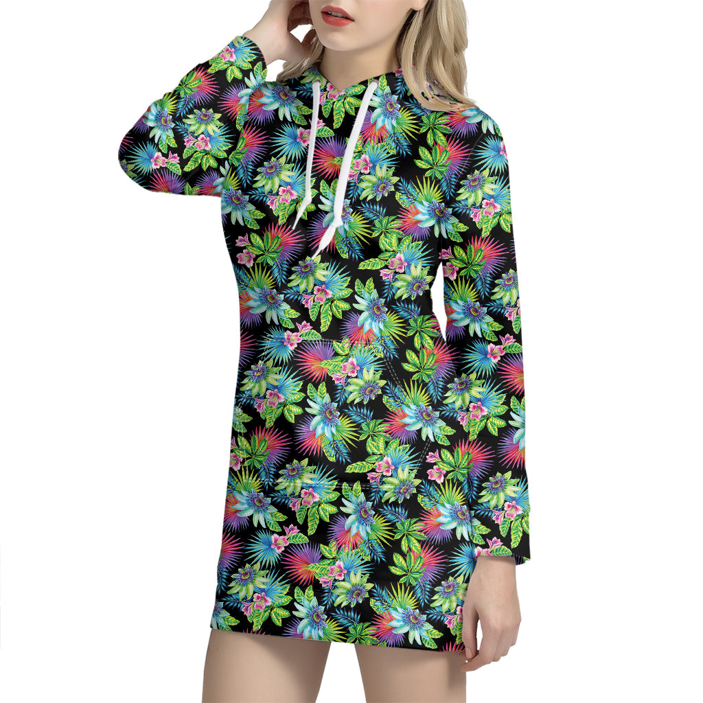 Psychedelic Hawaiian Flower Print Hoodie Dress