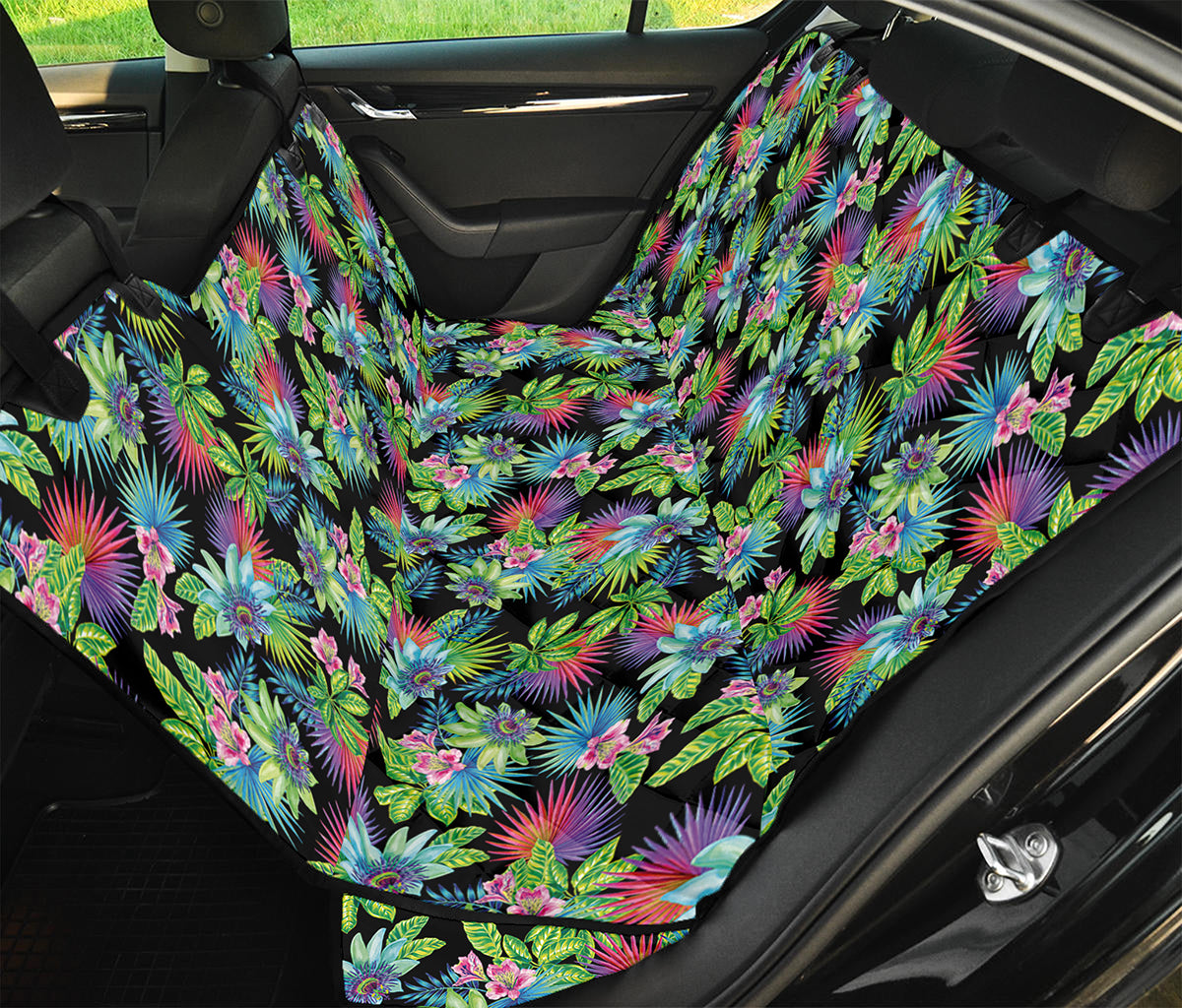 Psychedelic Hawaiian Flower Print Pet Car Back Seat Cover