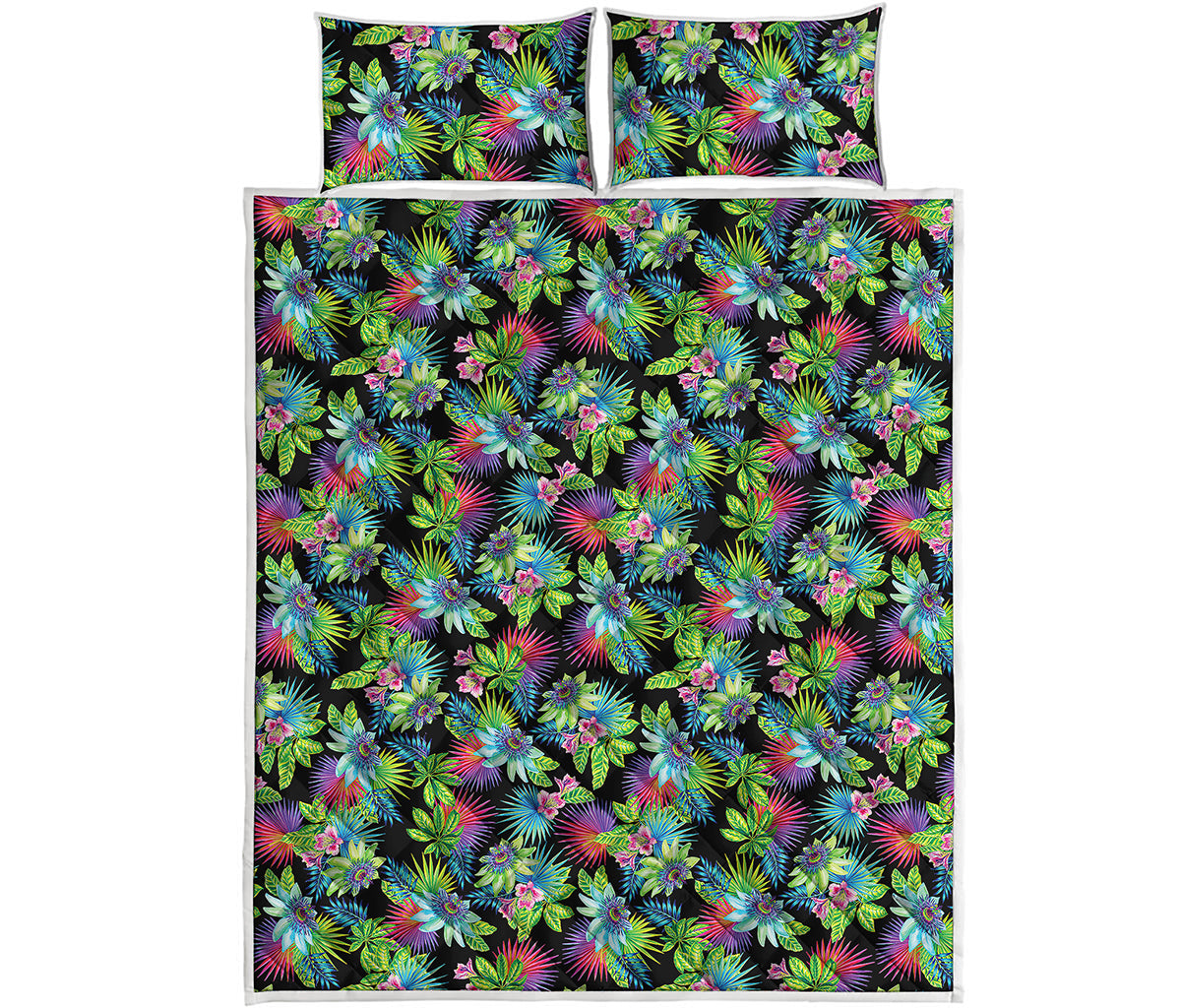 Psychedelic Hawaiian Flower Print Quilt Bed Set