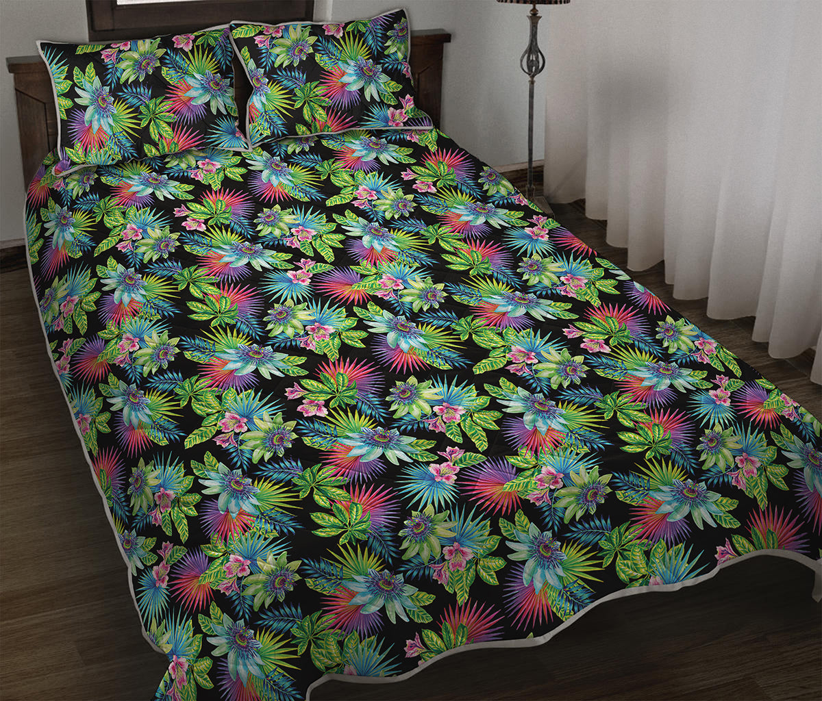 Psychedelic Hawaiian Flower Print Quilt Bed Set