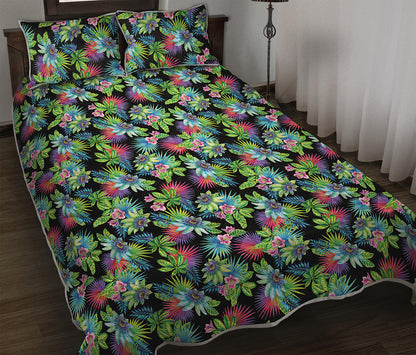 Psychedelic Hawaiian Flower Print Quilt Bed Set