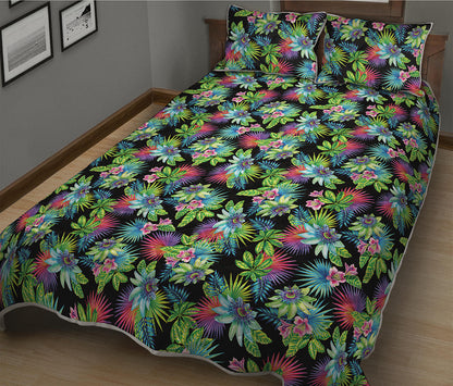 Psychedelic Hawaiian Flower Print Quilt Bed Set