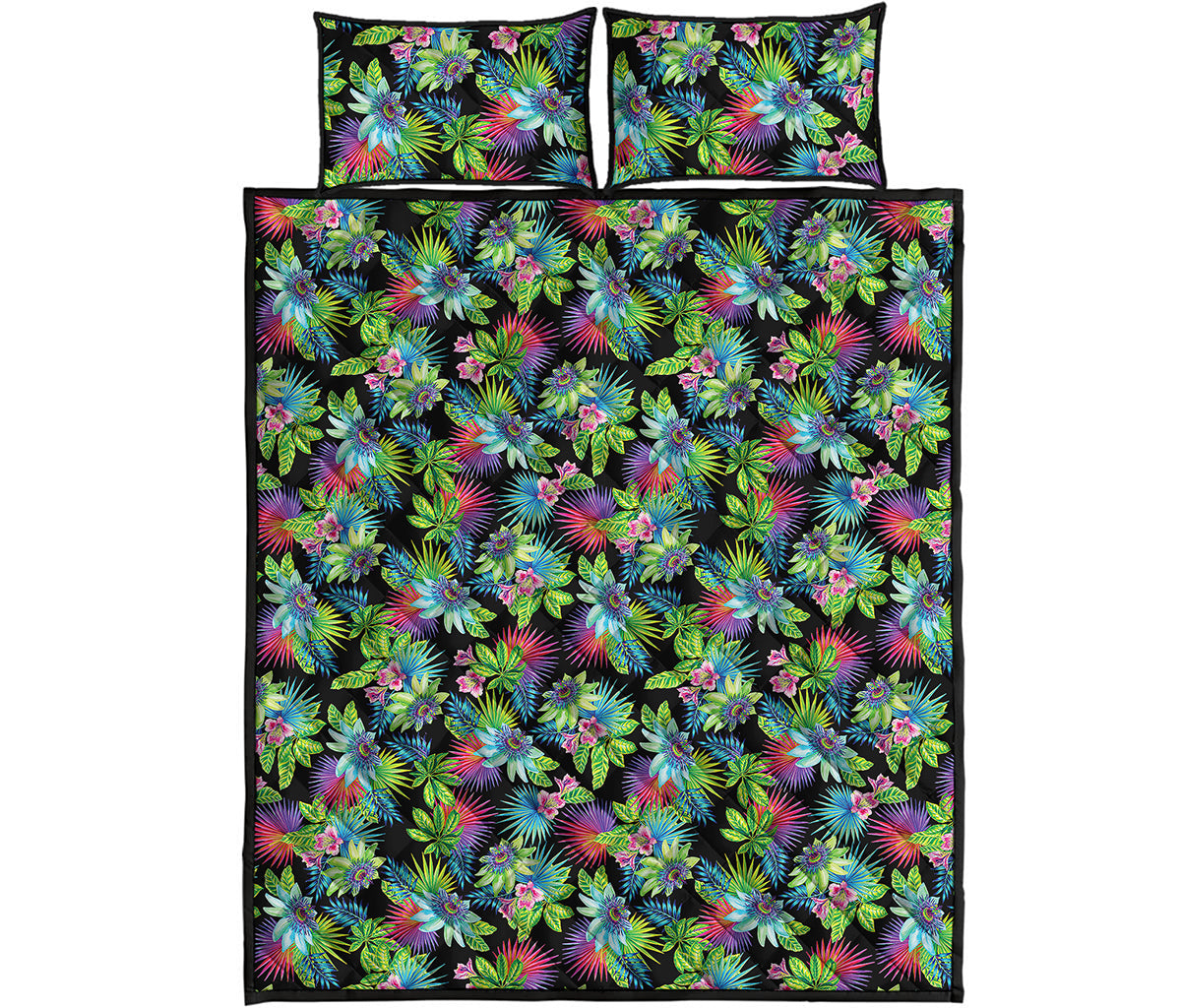 Psychedelic Hawaiian Flower Print Quilt Bed Set