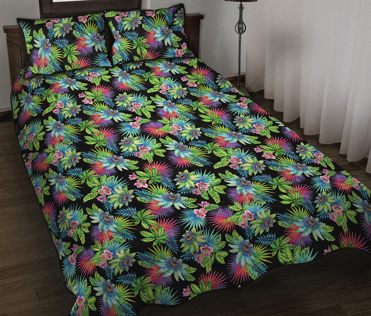 Psychedelic Hawaiian Flower Print Quilt Bed Set