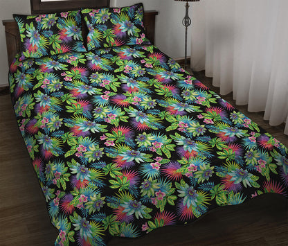 Psychedelic Hawaiian Flower Print Quilt Bed Set