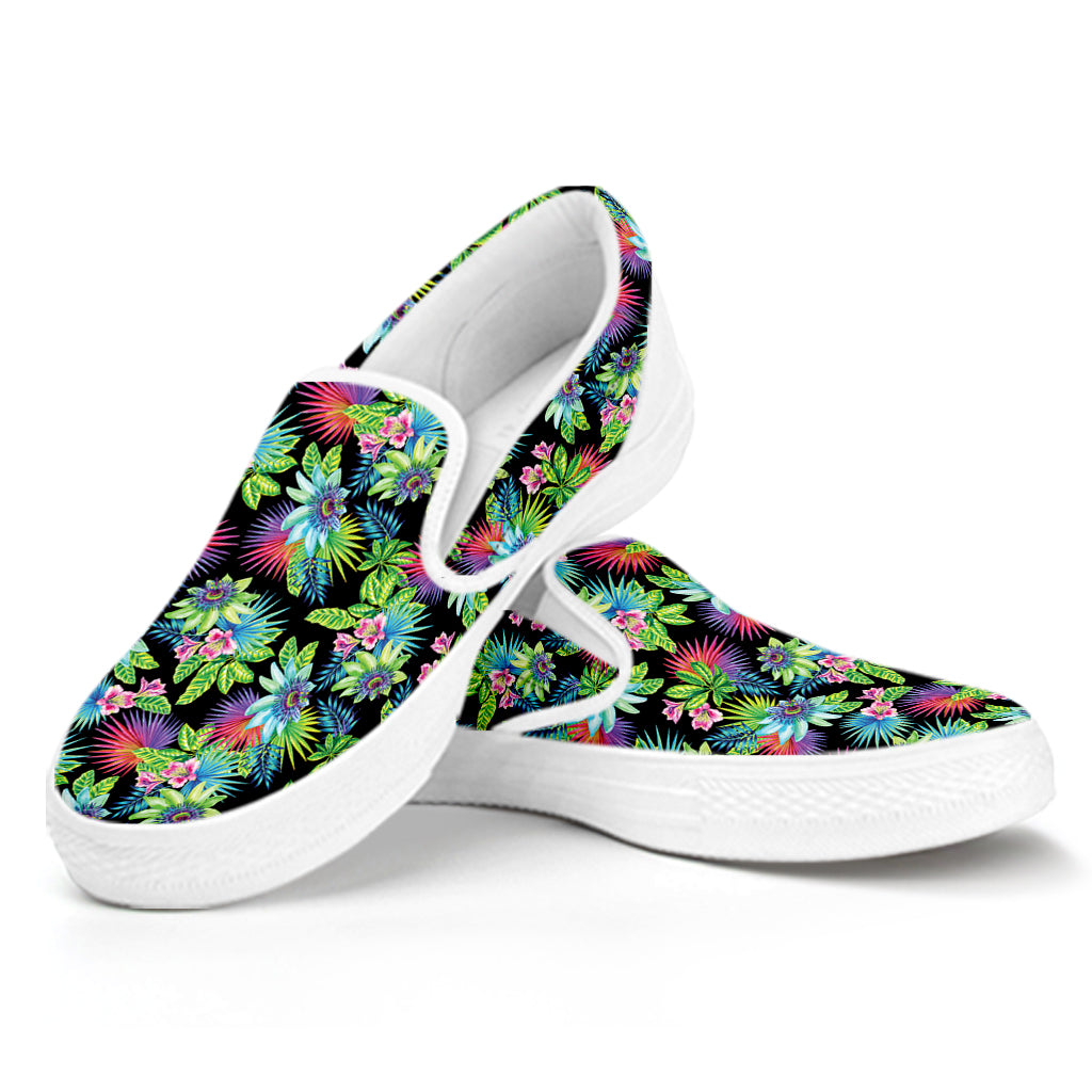 Psychedelic Hawaiian Flower Print White Slip On Shoes