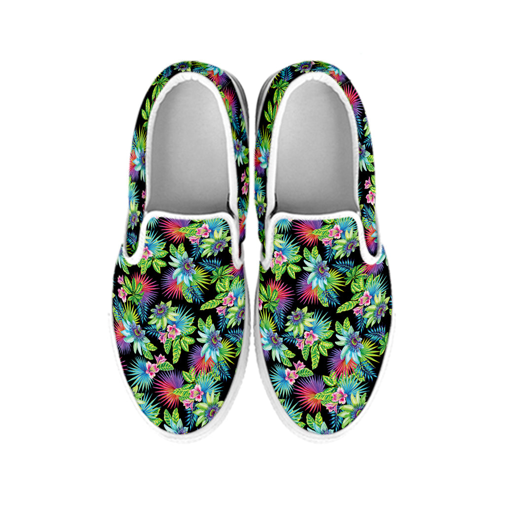 Psychedelic Hawaiian Flower Print White Slip On Shoes