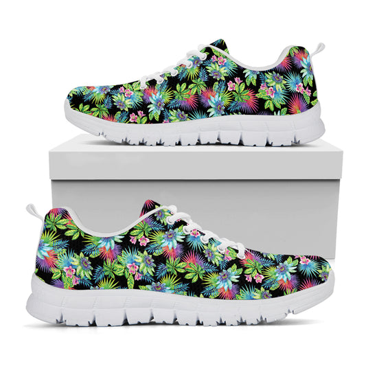 Psychedelic Hawaiian Flower Print White Sneakers