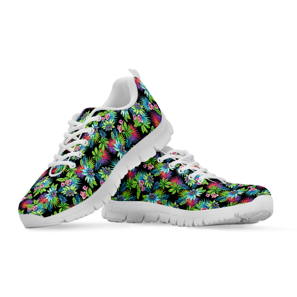 Psychedelic Hawaiian Flower Print White Sneakers