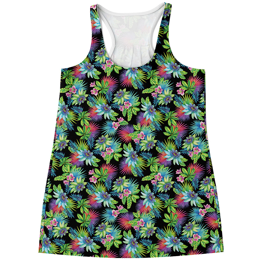 Psychedelic Hawaiian Flower Print Women's Racerback Tank Top