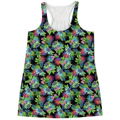 Psychedelic Hawaiian Flower Print Women's Racerback Tank Top