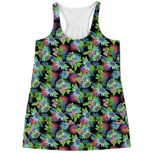 Psychedelic Hawaiian Flower Print Women's Racerback Tank Top