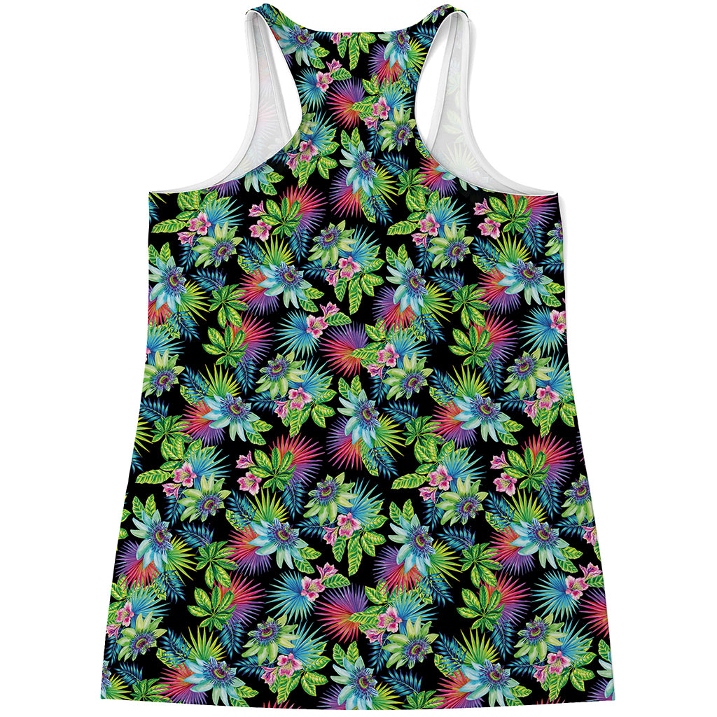 Psychedelic Hawaiian Flower Print Women's Racerback Tank Top