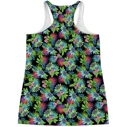 Psychedelic Hawaiian Flower Print Women's Racerback Tank Top