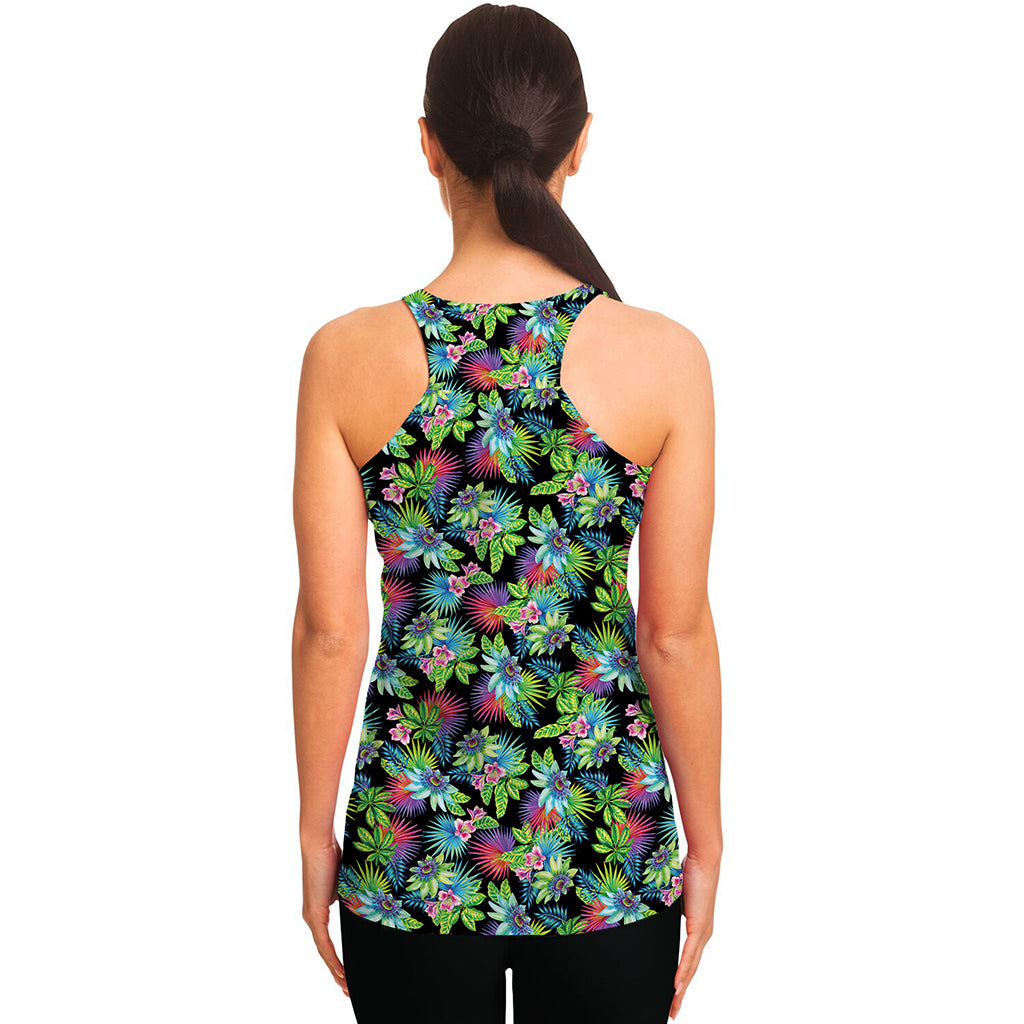 Psychedelic Hawaiian Flower Print Women's Racerback Tank Top