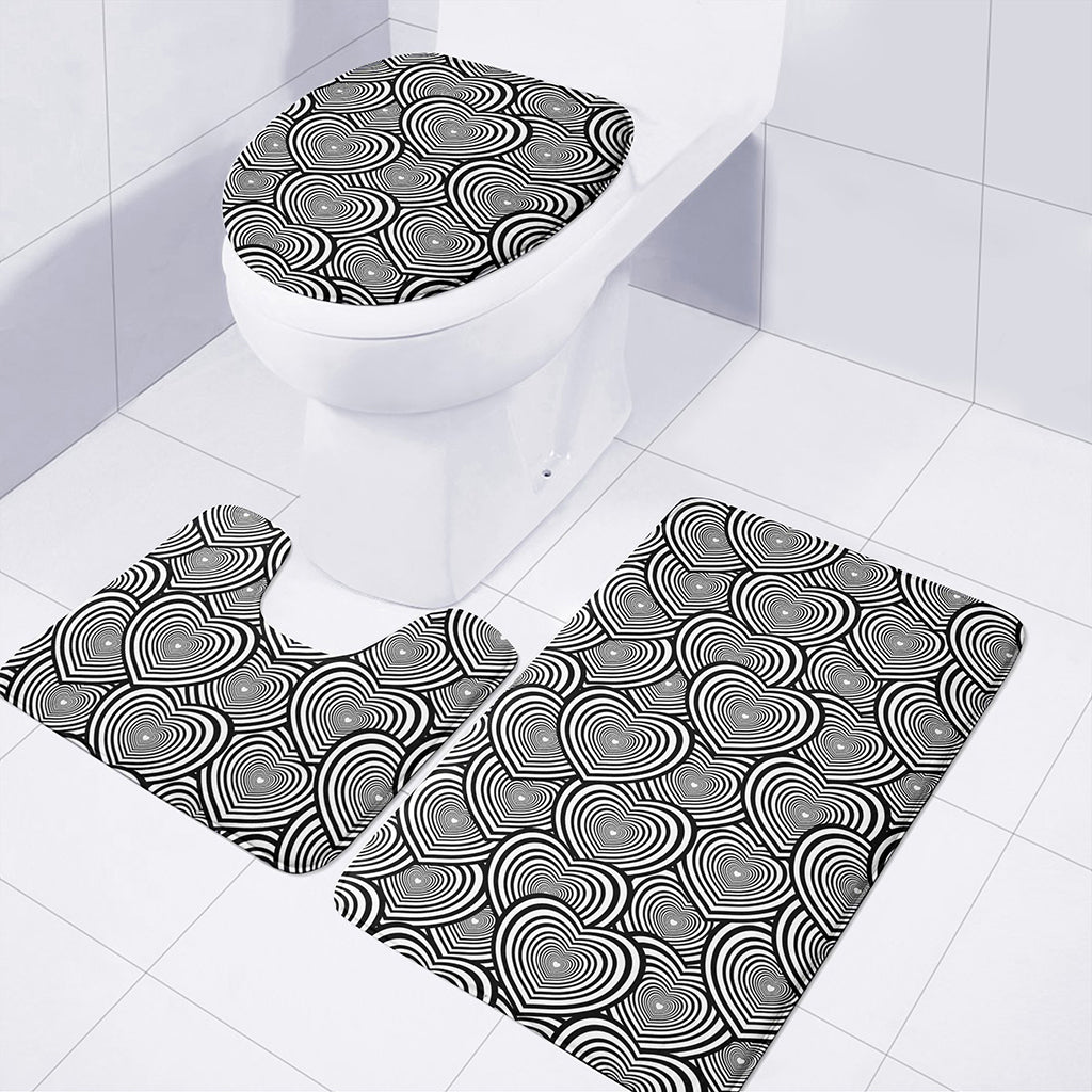 Psychedelic Heart Pattern Print 3 Piece Bath Mat Set