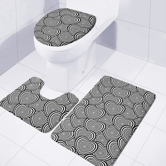 Psychedelic Heart Pattern Print 3 Piece Bath Mat Set