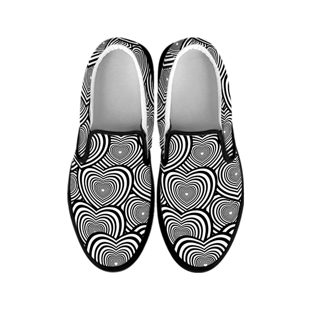 Psychedelic Heart Pattern Print Black Slip On Shoes