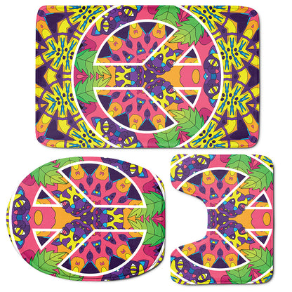 Psychedelic Hippie Peace Sign Print 3 Piece Bath Mat Set