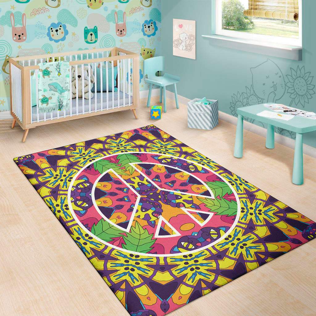 Psychedelic Hippie Peace Sign Print Area Rug