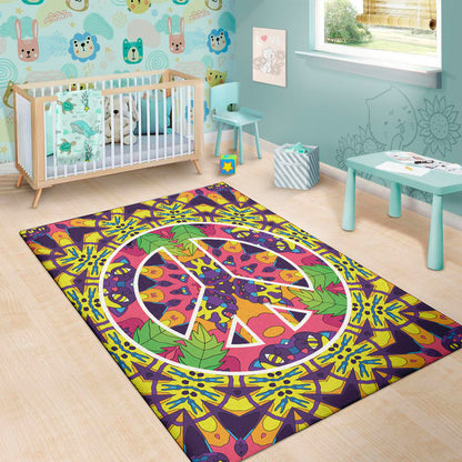 Psychedelic Hippie Peace Sign Print Area Rug