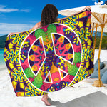 Psychedelic Hippie Peace Sign Print Beach Sarong Wrap