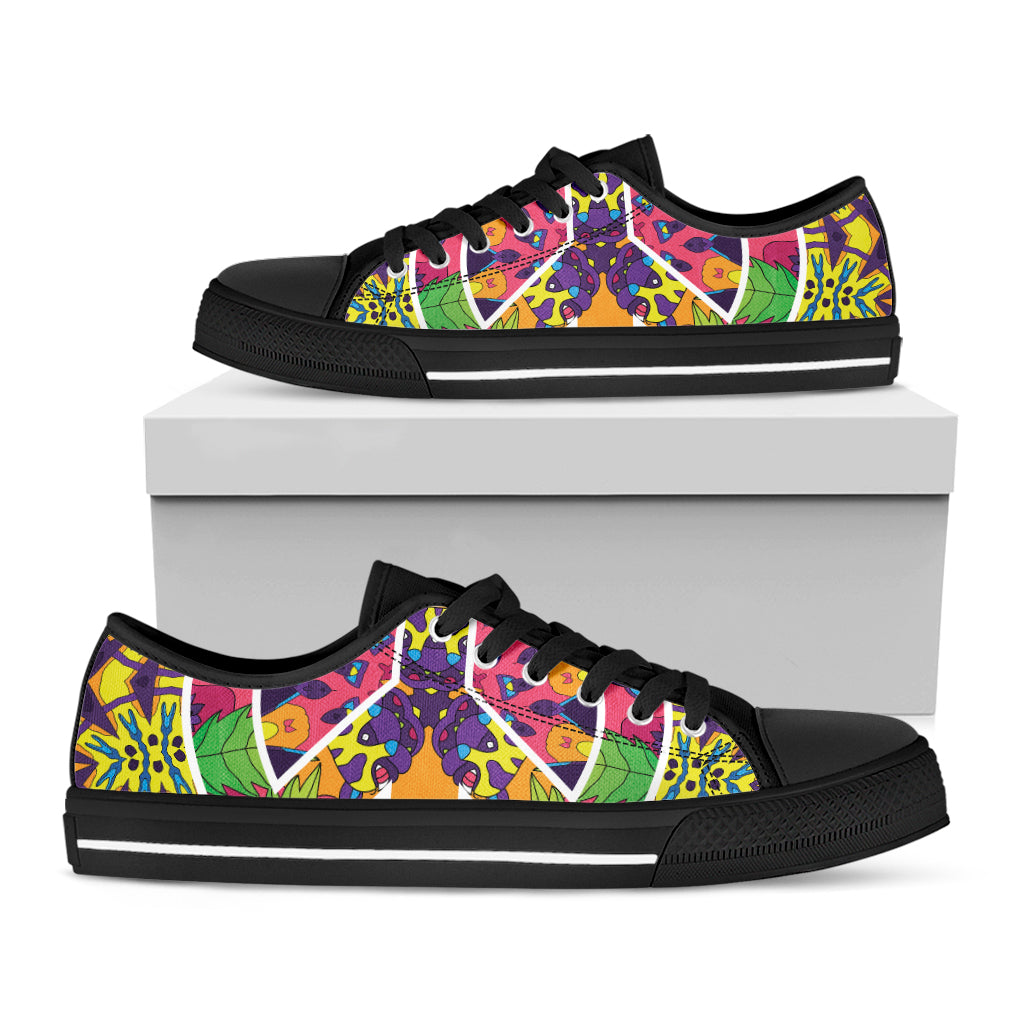 Psychedelic Hippie Peace Sign Print Black Low Top Shoes 