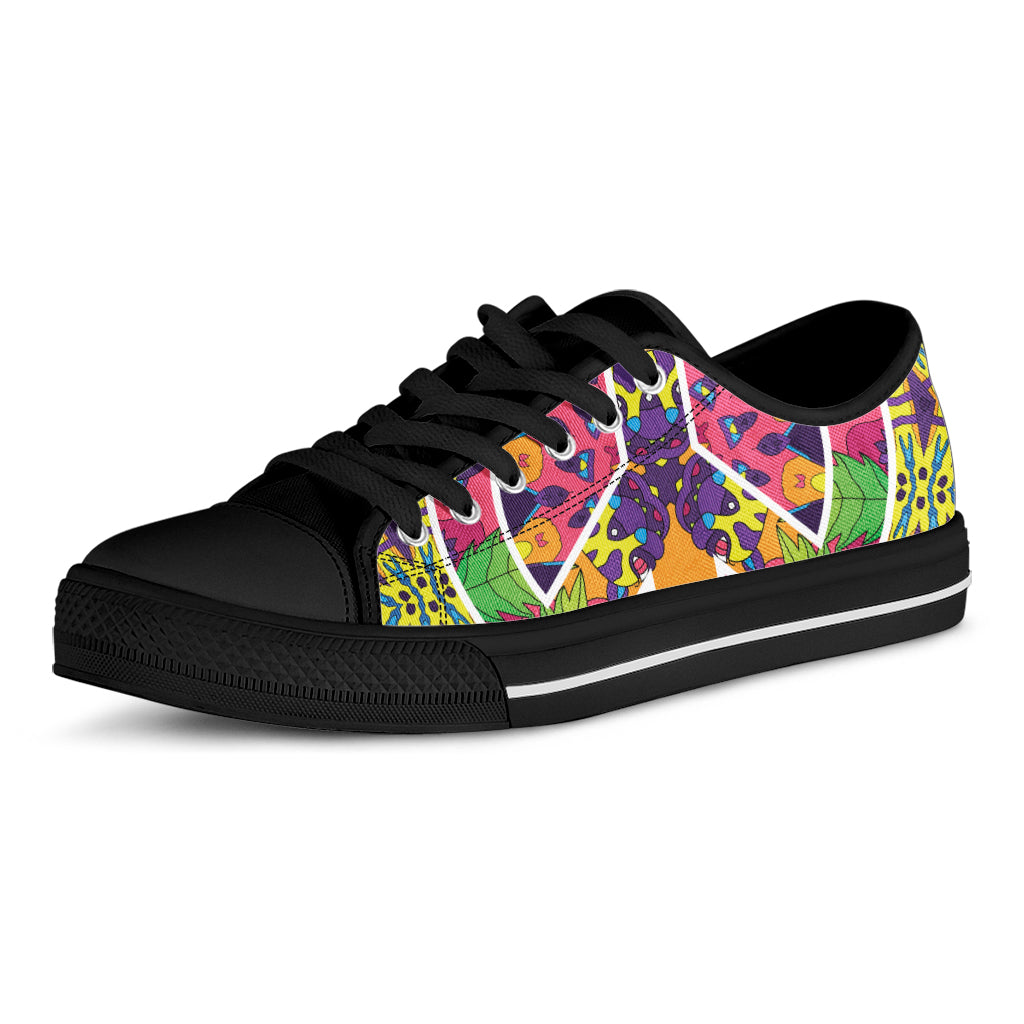Psychedelic Hippie Peace Sign Print Black Low Top Shoes 