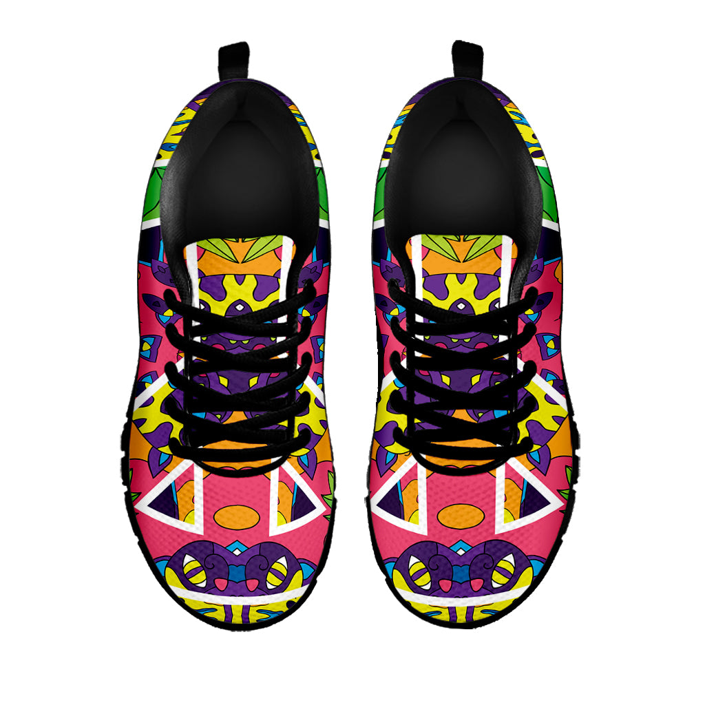 Psychedelic Hippie Peace Sign Print Black Sneakers